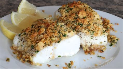 Oven Baked Cod With Ritz Cracker Topping With Butter Lemon And Parsley