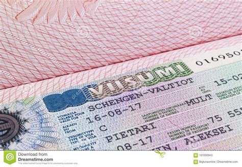 Shengen Visa Stamp In International Passport Schengen Document For