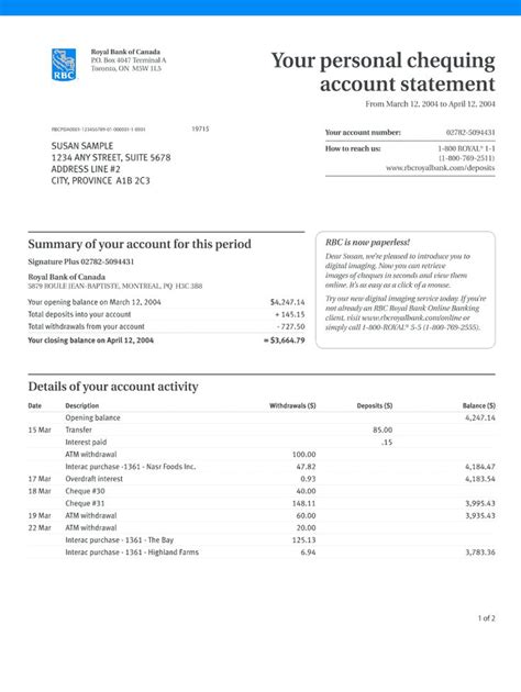 Rbc Bank Statement Psd Fill Online Printable Fillable Pertaining To