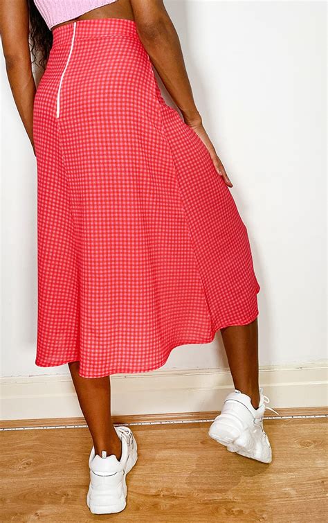 Pink Gingham Floaty Midi Skirt Skirts Prettylittlething Usa