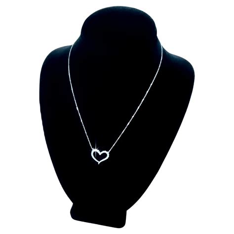 Heart Design White Diamond Necklace In 18 Karat White Gold For Sale At