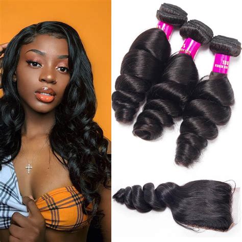 Peruvian Hair Loose Wave 3 Bundles With Closure Evan Hair 10A Grade 100