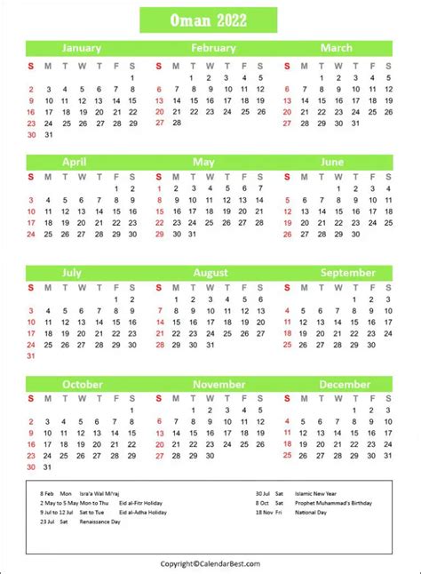 Printable Calendar 2022 Oman Free Printable Calendar 2023