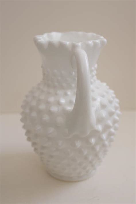 Vintage Fenton Hobnail Milk Glass Pitcher Flower Vase Wedding Decor