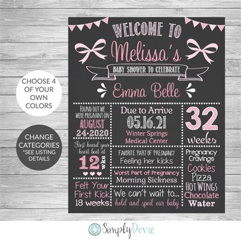 Bow Baby Shower Chalkboard Printable Sign Bow Pregnancy Poster Baby