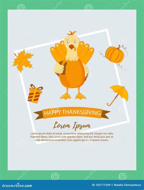 Holiday Banner With Turkey For Thanksgiving Day Stock Vector