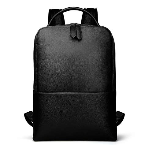 Men Genuine Leather Backpacks Mens Travel Bag Fashion Man Black