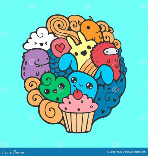 Colorful Kawai Doodle Art Stock Vector Illustration Of Style 203847536