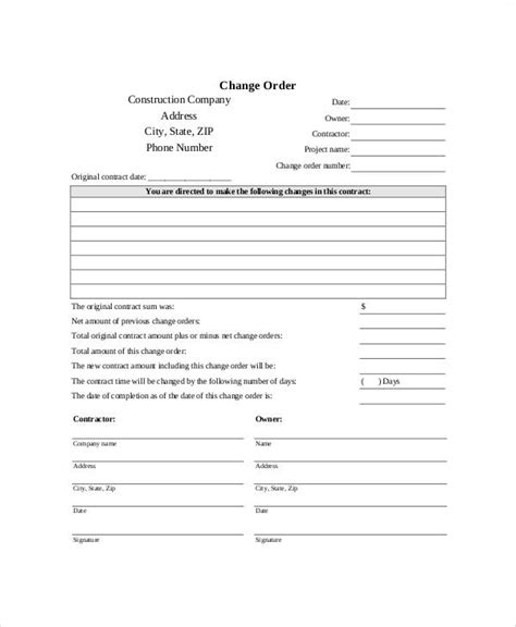 Free Printable Construction Change Order Forms That Are