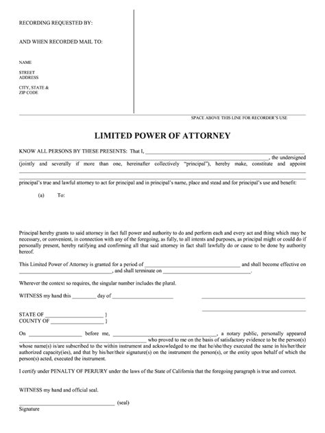 Limited Power Of Attorney Template Fill Online Printable Fillable