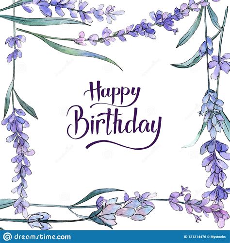 Purple Lavender Floral Botanical Flower Happy Birthday Handwriting