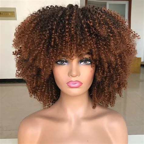 Curly Wigs For Black Women Short Kinky Curly Afro Wigs With Bangs