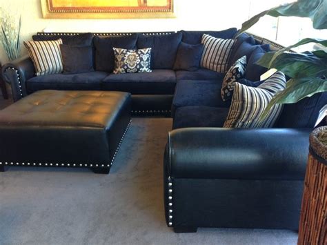 Navy Blue Leather Sectional Sofa Home Furniture Design