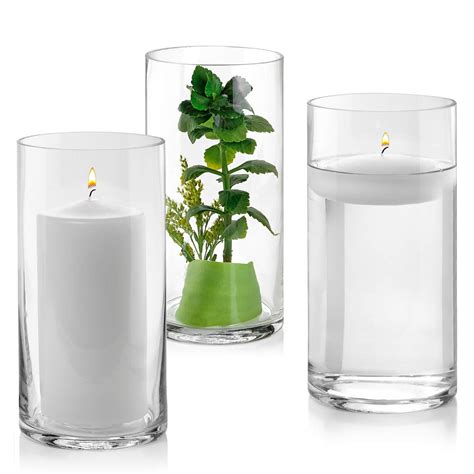 Buy Set Of 3 Glass Cylinder Vases 8 Inch Tall Multi Use Pillar Candle Floating Candles