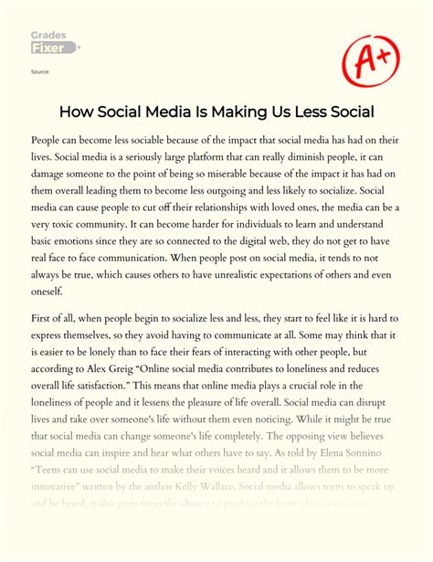 How Social Media Is Making Us Less Social Essay Example 728 Words
