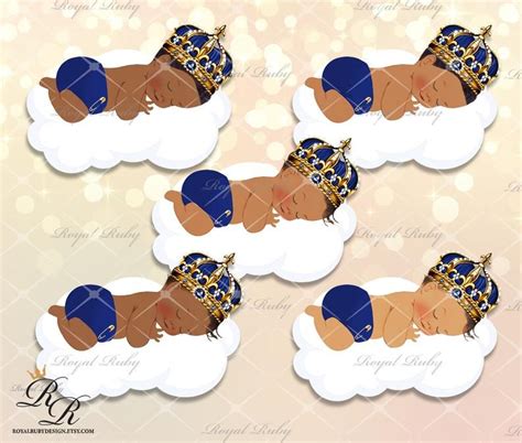 Royal Prince Blue Gold Boy Bundle Clipart African American Baby