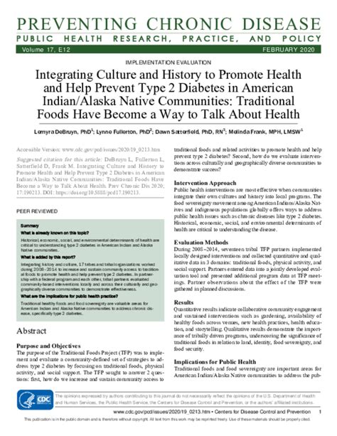 Pdf Integrating Culture And History To Promote Health And Help Prevent Type 2 Diabetes In