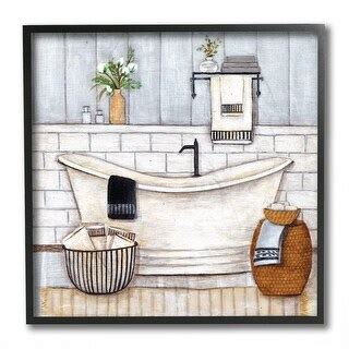 Stupell Bathroom Farmhouse Style Tub Neutral Grey Drawing X Framed Wall Art Design By