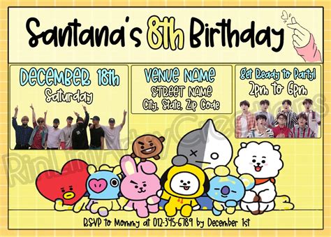 Bts 방탄소년단 Personalized Photo Invitation Birthday Party Etsy
