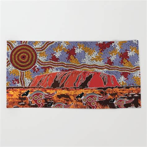 Uluru Ayers Rock Authentic Aboriginal Art Beach Towel By Hogarth Arts