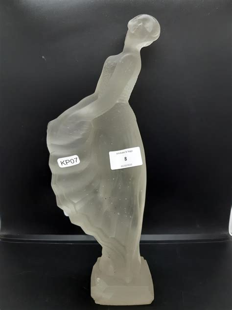 An Art Deco Style Frosted Glass Lady Figurine Measuring Approx 35cm High See Condition Report