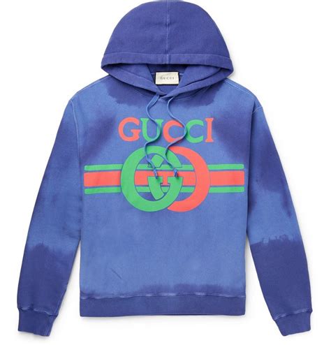 Gucci Logo Print Loopback Cotton Jersey Hoodie Blue Gucci
