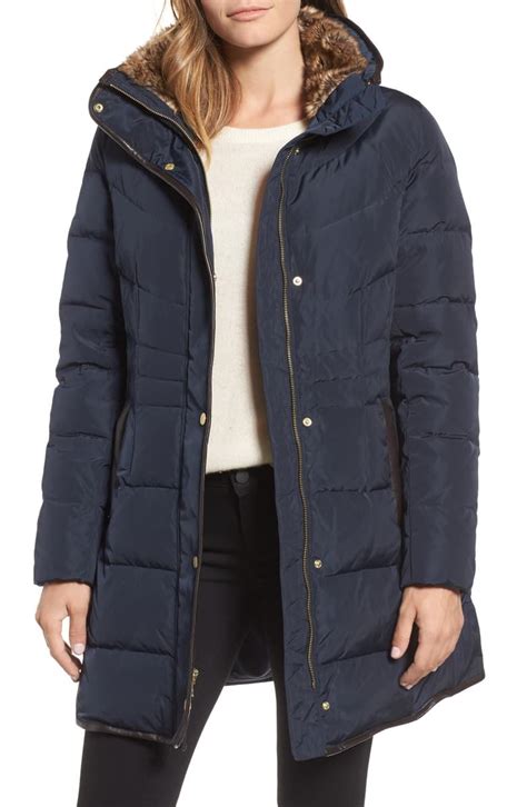 Cole Haan Quilted Down And Feather Fill Jacket With Faux Fur Trim