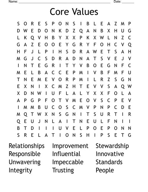Core Values Word Search Wordmint