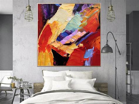 Large Colorful Abstract Wall Art Red Abstract Painting Beige Etsy