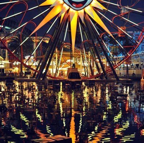 Disneyland Ferris Wheel Mickey Mouse Water Reflection At Night