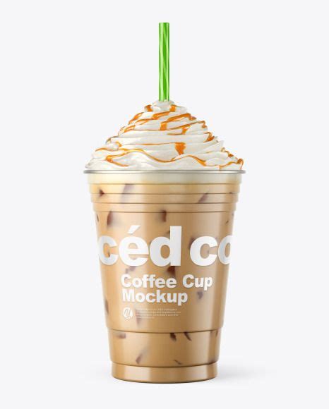 Iced Coffee Cup With Topping Mockup On Yellow Images Object Mockups