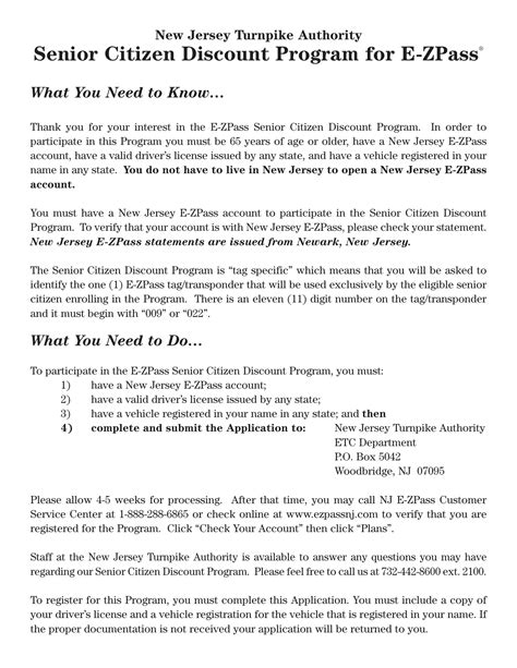 Senior Citizen Ez Pass Discount PDF Form - FormsPal