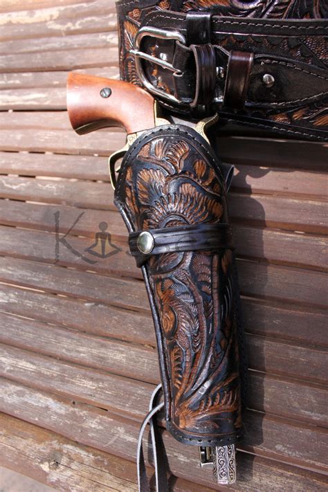 New Cal Double Holster Gun Belt Drop Tooled Leather Western Rig Sizes Ebay