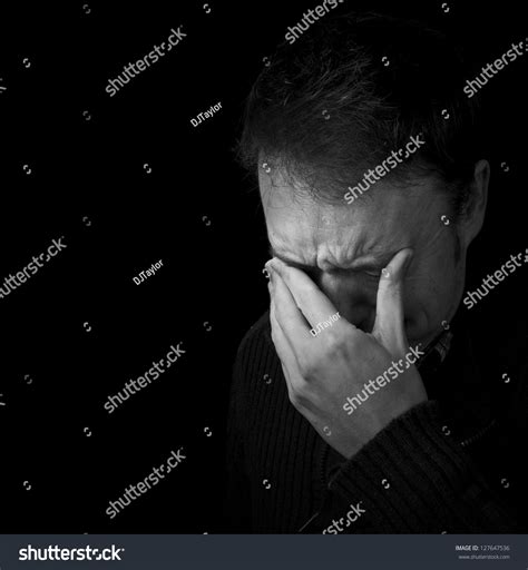 Sadness Man Crying Black White Portrait Stock Photo 127647536