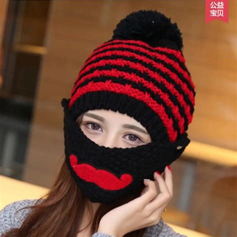 winter beanie ski mask women s beanie hat beard hat warm knit face mask crochet funny cap gorros