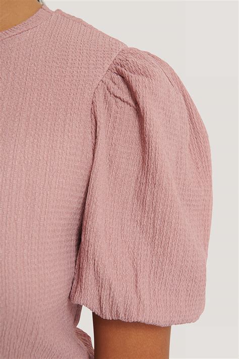 Crepe Puff Sleeve Top Pink Na