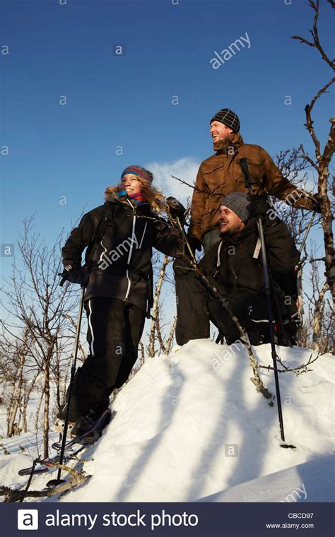 Cross Country Skiers Resting In Snow Stock Photo Alamy