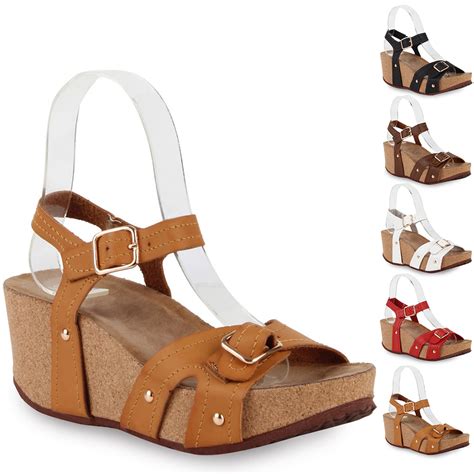 Damen Sandaletten Keilabsatz Plateau Wedges Asia Style Kork 71479 Ebay
