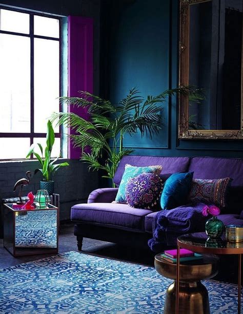 11 Bohemian Blue Living Room Furniture Design In 2020 Purple Living