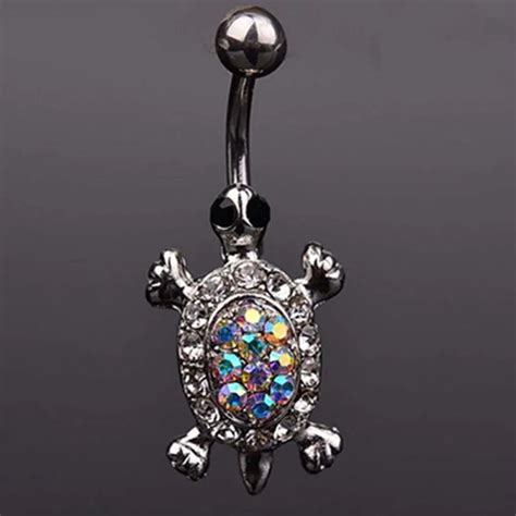 Sexy Navel Piercing Body Jewelry Crystal Plated Turtle Dangle Belly Bar Ring Bijoux Pirsing