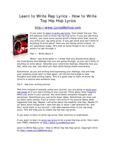 Calaméo Learn To Write Rap Lyrics How To Write Top Hip Hop Lyrics
