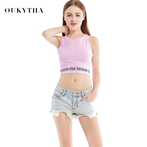 Oukytha 2018 New Summer Korean Style Sexy Casual O Neck Short Crop Top Letter Sleeveless Pink