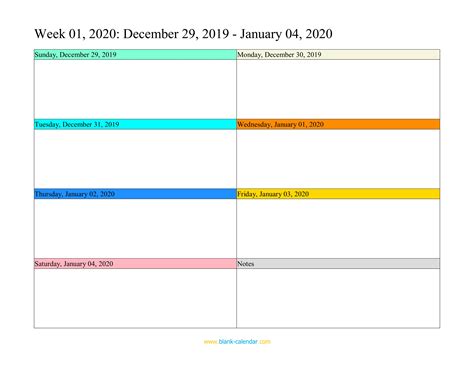 Weekly Calendar 2020 Word Excel Pdf