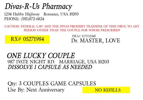 Get this prescription label template download for fun! Prescription for Fun - A Free Printable Romance Idea