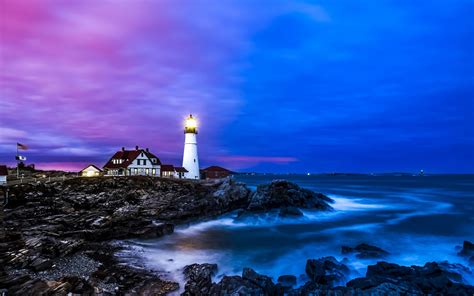 Lighthouse At Dusk Hd Wallpaper Background Image 1920x1200