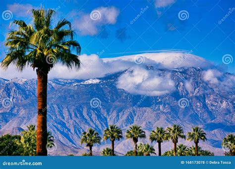 Palm Desert Mountains Clouds Sky California Palm Trees Stock Photo