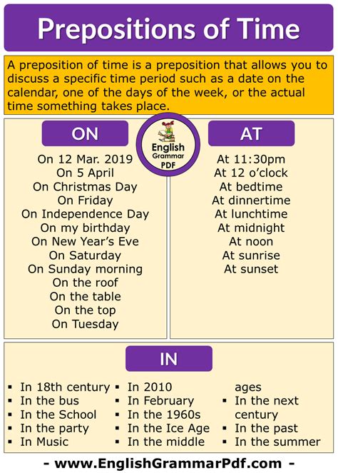 Prepositions Of Time Inon At With Examples English Grammar Pdf