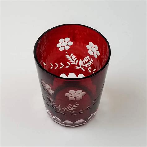 Bohemian Ruby Red Etched Glass Decanter And Glass Vintage Red Glass Decor Carafe And Tumbler