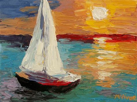 Mona Vivar Sail Boat 9 X 12 Inches Sun Ocean Impasto Acrylic