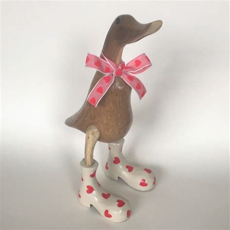 Wooden Duck Welly Boot Duck With Love Hearts Etsy